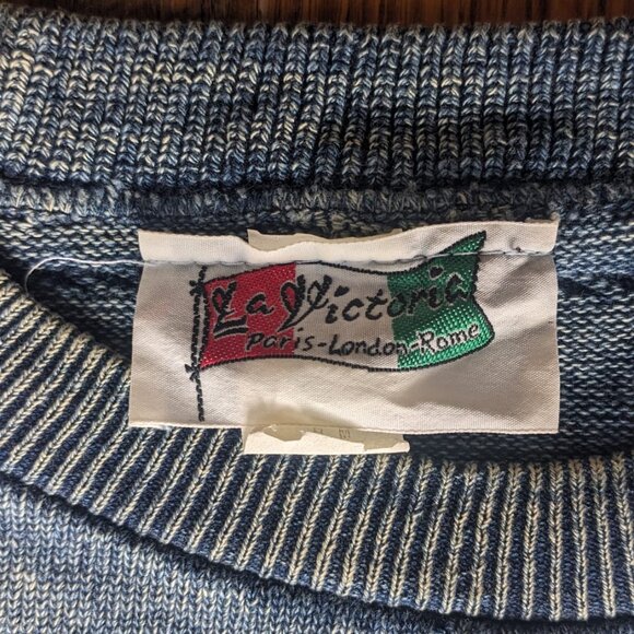Vintage La Victoria Blue Acid Wash Sweater Size M 100% Cotton - Picture 9 of 11